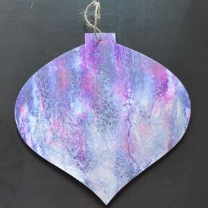 Hand Painted Flat Wood Oversized Christmas Ornament 11.5" Purple